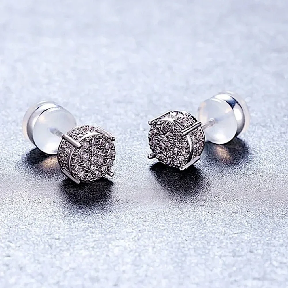 Sterling Silver Round Cut Moissanite Circle Shaped Diamond Zircon Stud Earrings